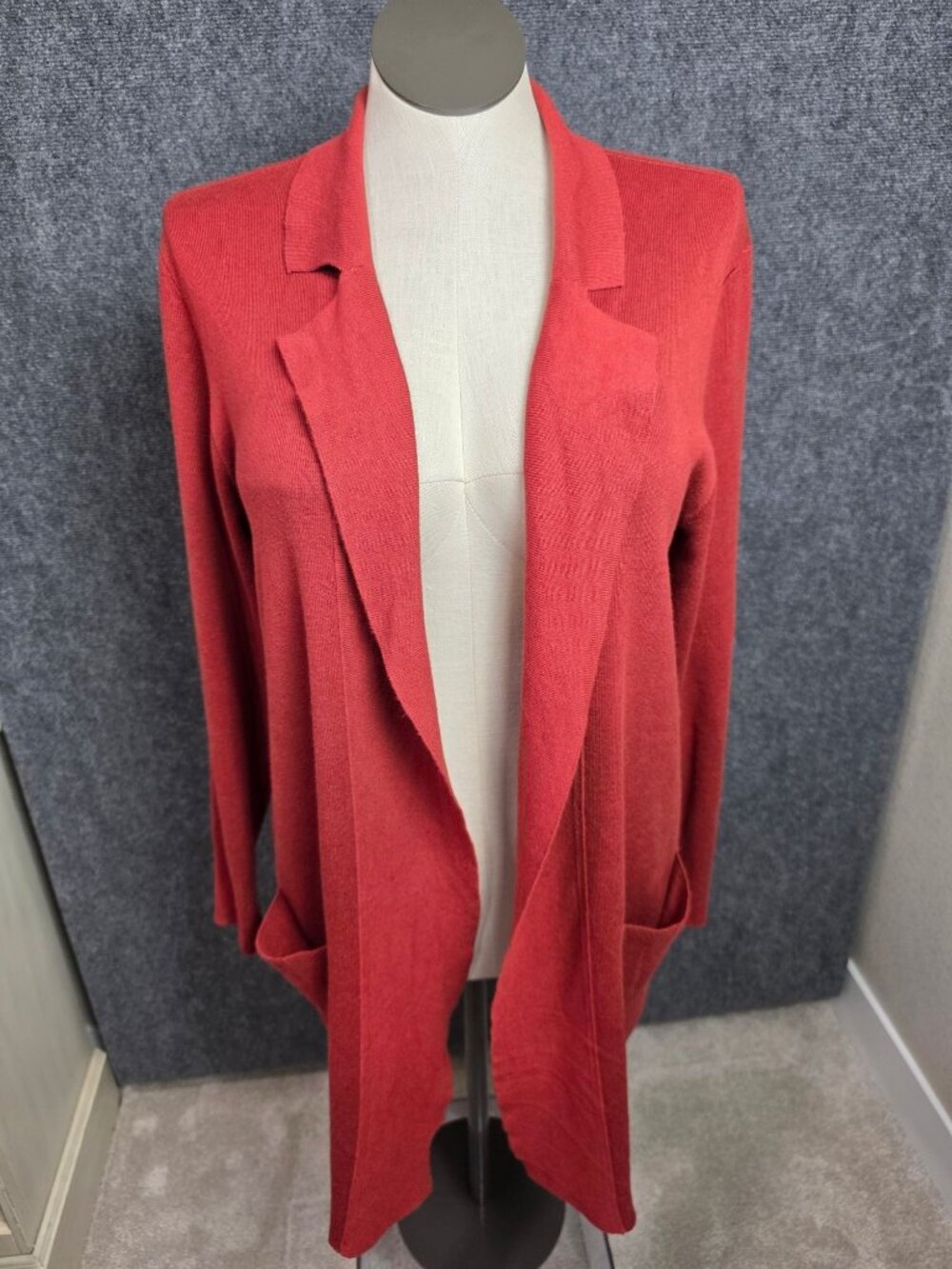 Peyton Primrose Womens Open Front Red Cardigan With Pockets Size L